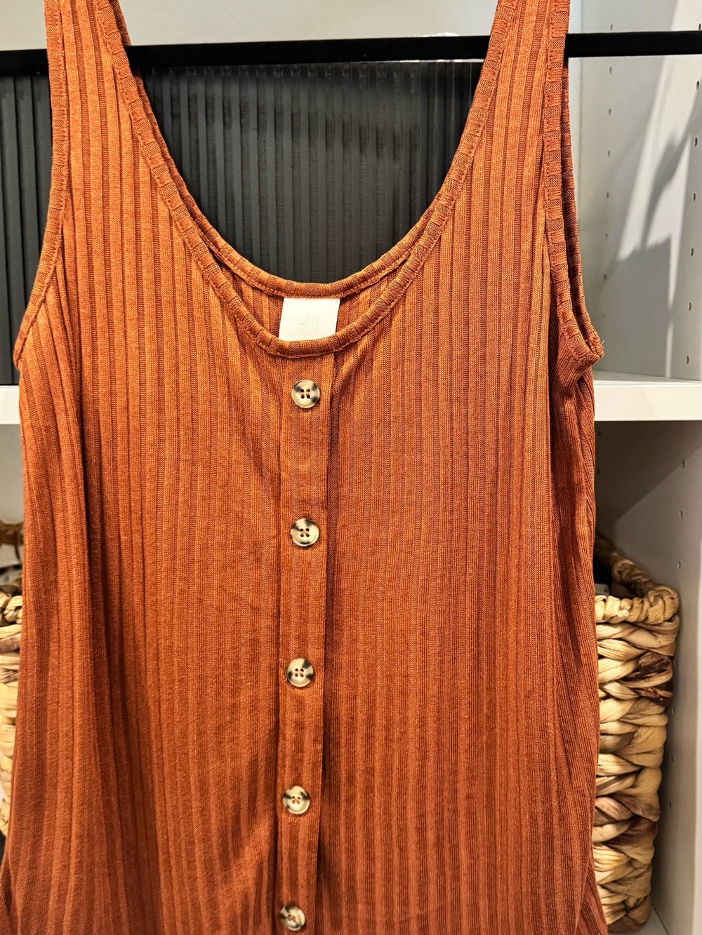 H&M Ribbed Button-Front Tank Top - Rust